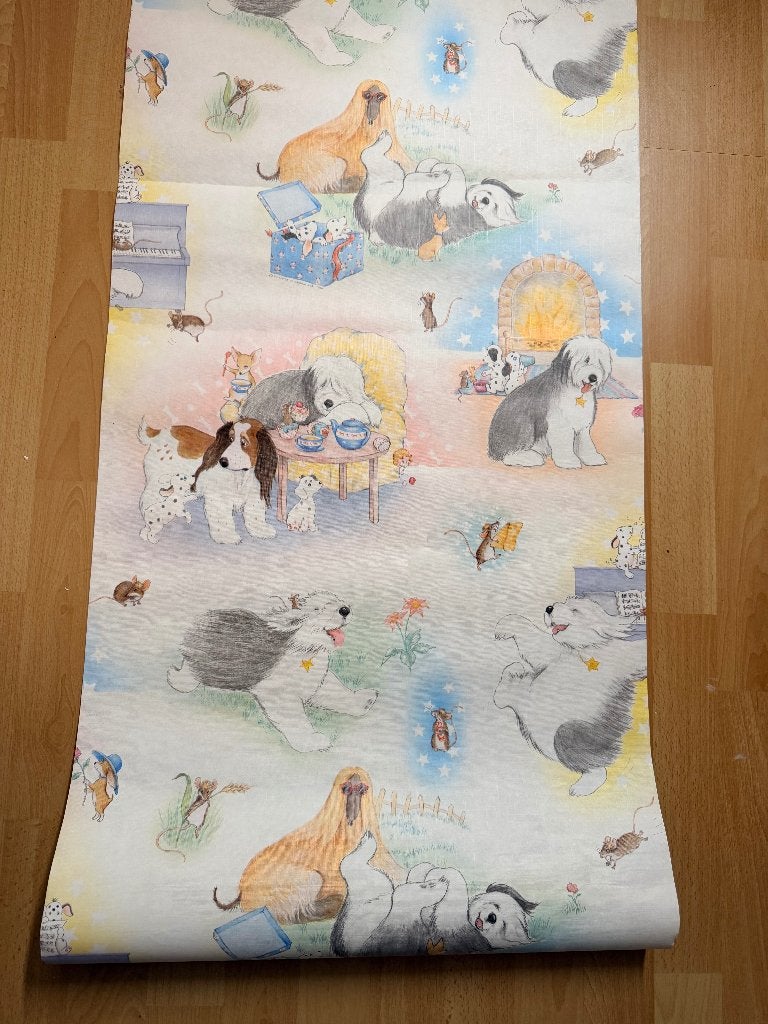 Behang Bobtail/Old English Sheepdog, Ophalen of Verzenden, Papierbehang, Dieren, Overige stijlen
