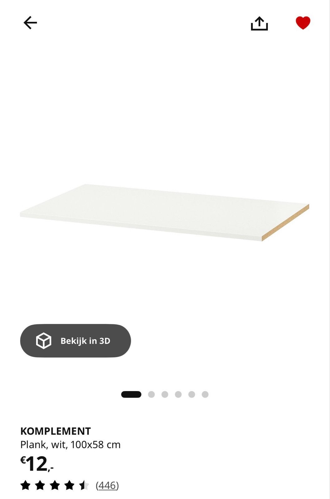 IKEA KOMPLEMENT Plank wit 100x58 cm voor PAX kast, Ophalen, Met plank(en), Gebruikt, 50 tot 100 cm