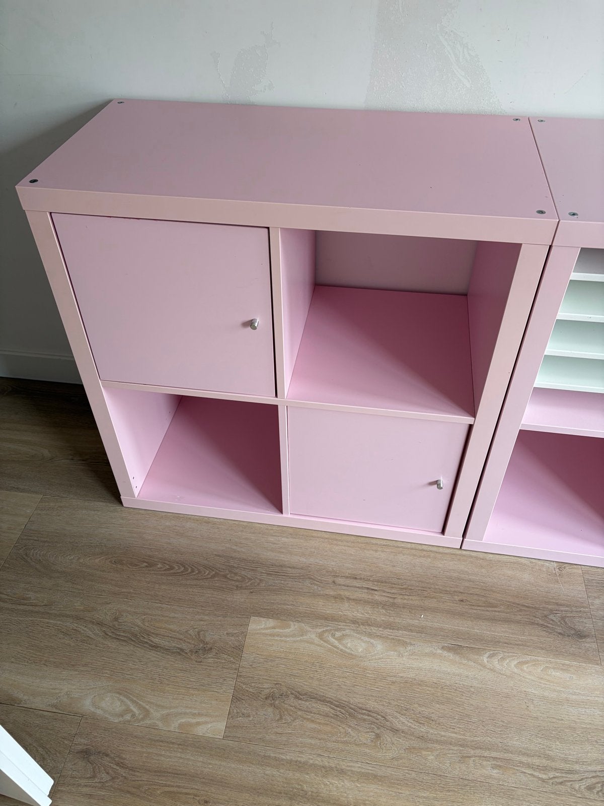 2x Roze Kallax 4-vaks kast met inzetstukken 77x77cm, Ophalen, Gebruikt