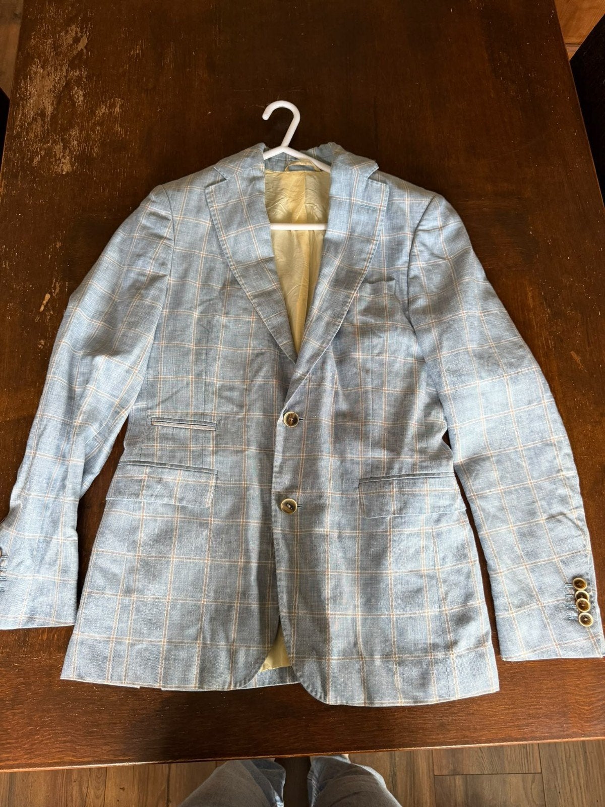Cavallaro Napoli Colbert - Lichtblauw geruit, Ophalen of Verzenden, Zo goed als nieuw, Cavallaro Napoli, Maat 48/50 (M)