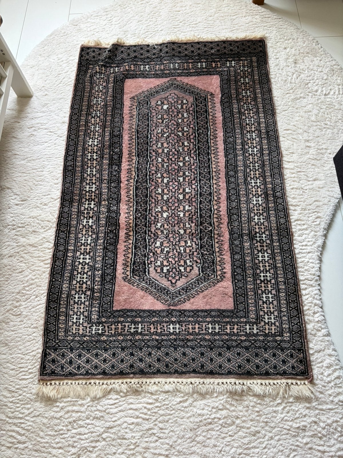 Authentiek Bukhara Tapijt - Handgeknoopt Roze/Zwart, Gebruikt, 100 tot 150 cm, Zwart, Rechthoekig