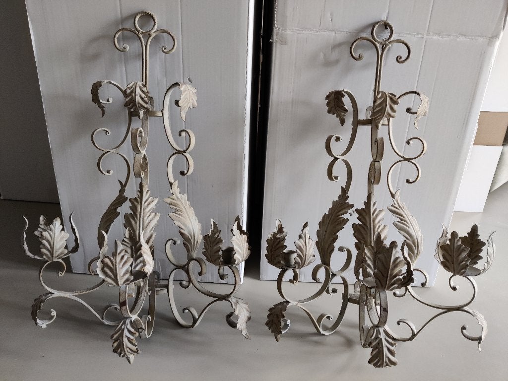 Set van 2 muurkandelaars – landelijke / brocante stijl, Ophalen, Gebruikt, Beige, Metaal