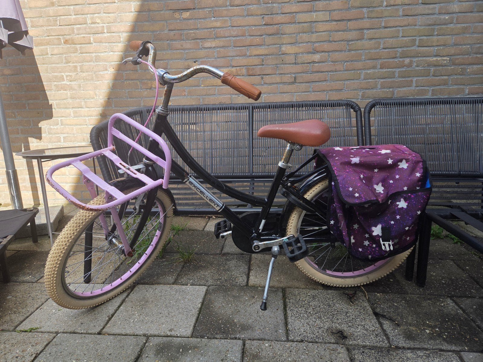 Kinderfiets Excellent met rek en fietstassen, Terugtraprem, Gebruikt, Ophalen of Verzenden, 20 inch