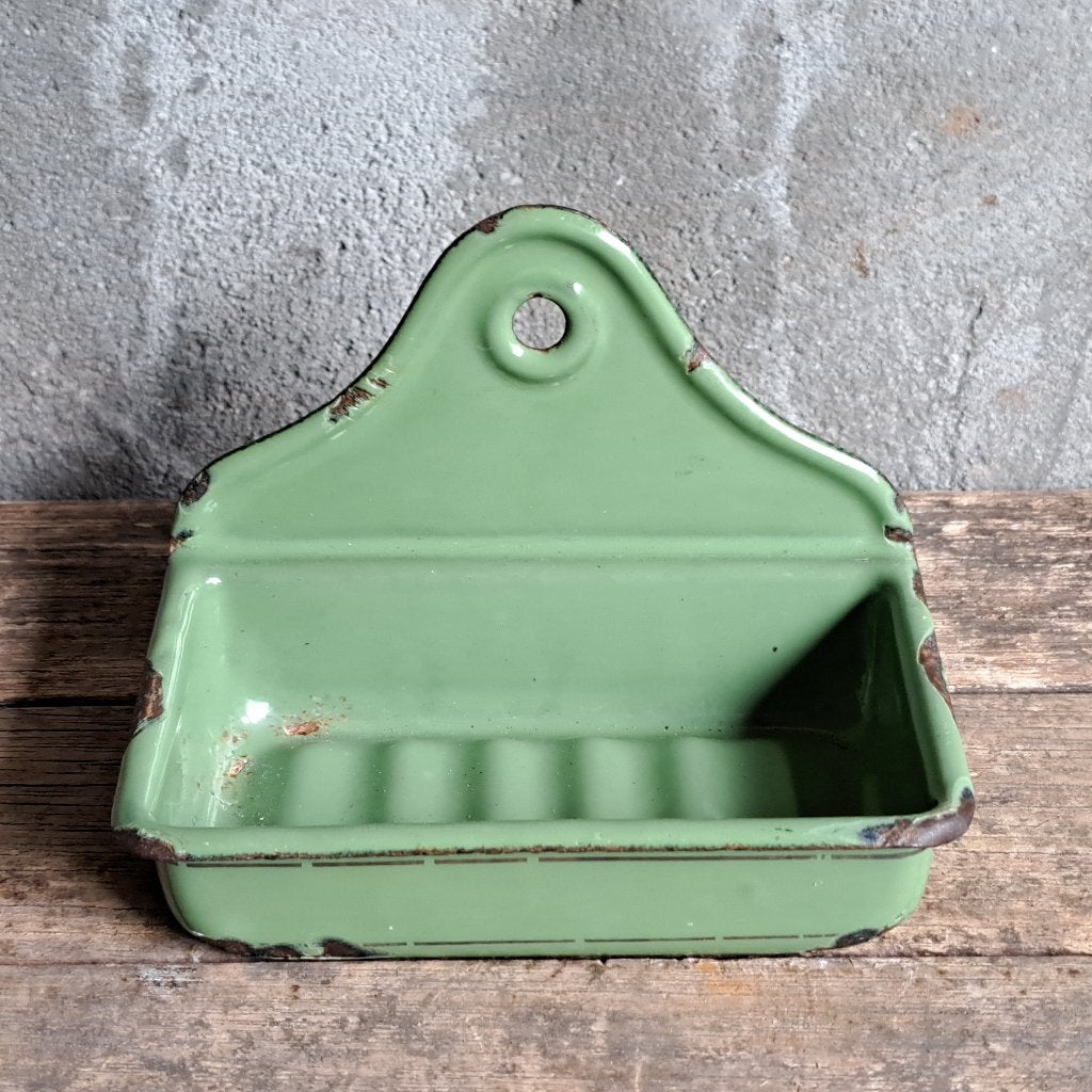 Brocante oud emaille zeepbakje zeephouder groen *Etage3*, Gebruikt, ., Ophalen of Verzenden, .