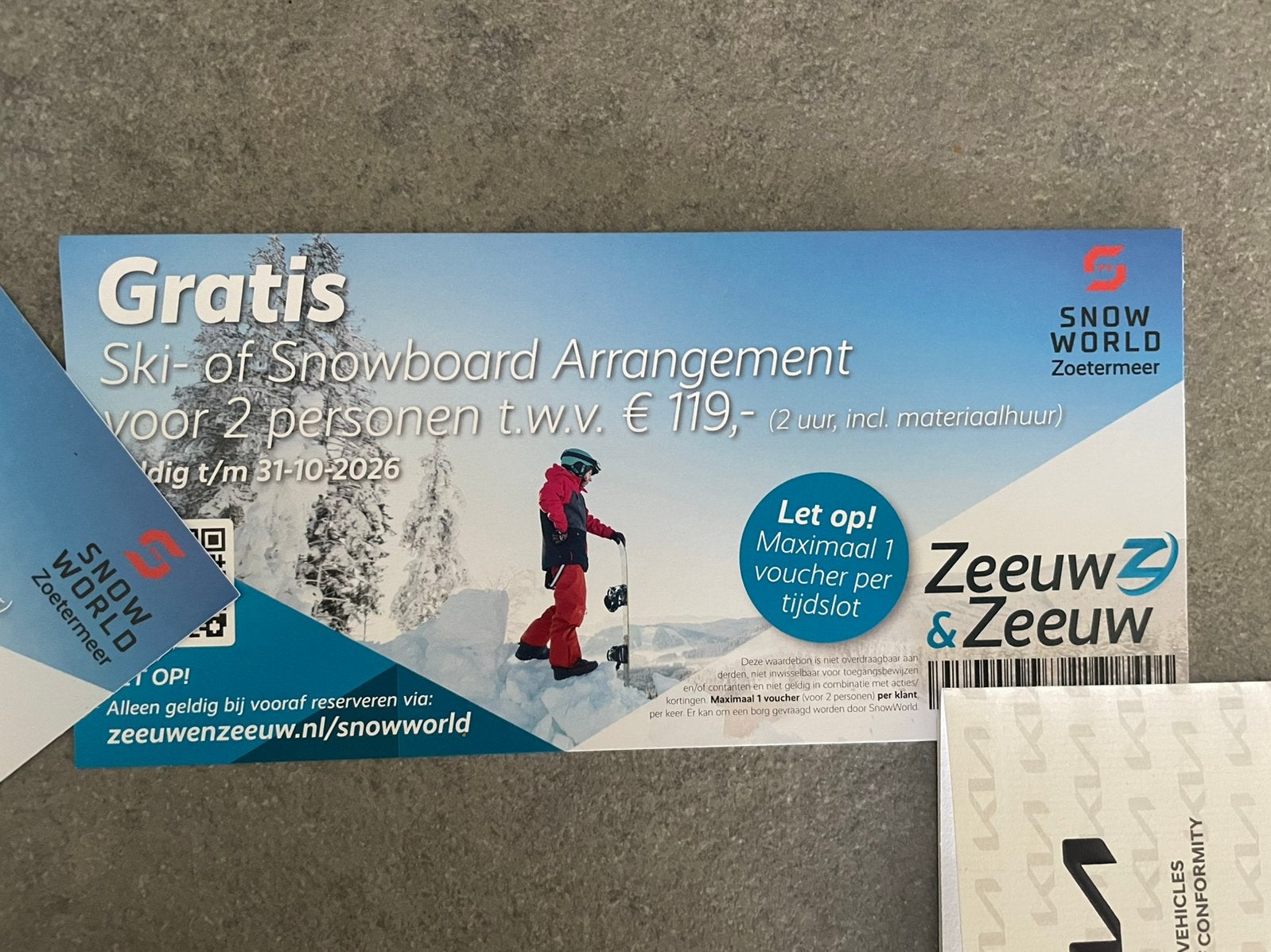 Voucher vóór snowworld Zoetermeer, Tickets en Kaartjes, Twee personen, Overige soorten