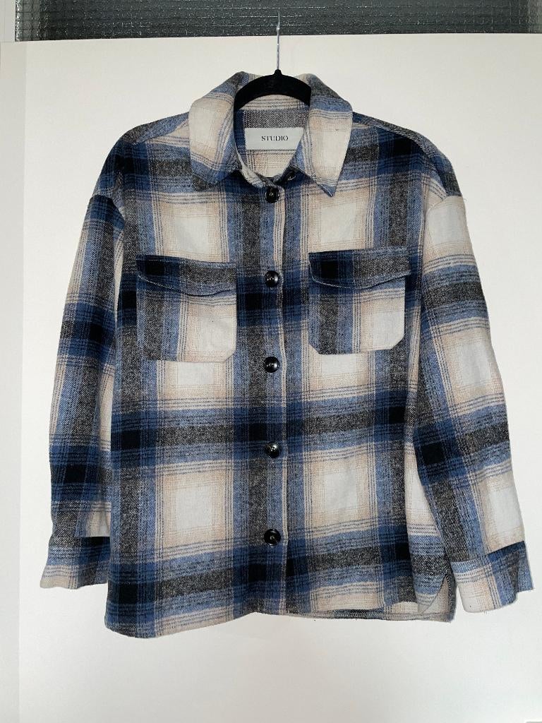 ONLY dames blauwe oversize geruite shacket jas jack mt XS, Only, Blauw, Ophalen of Verzenden, Zo goed als nieuw