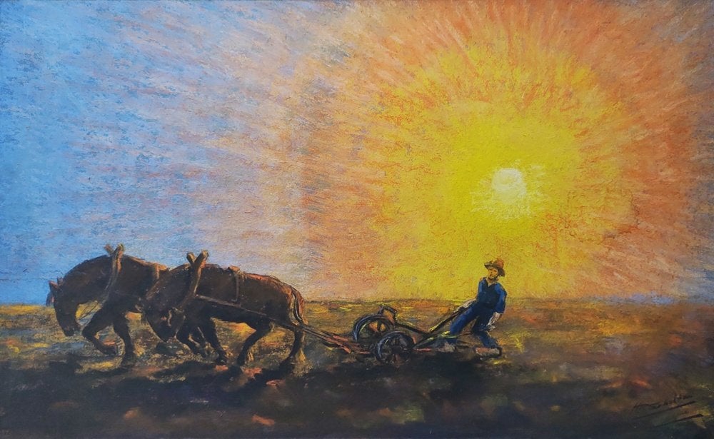 Hermanus Rijk Scholten - Ploegende paarden en boer, Ophalen of Verzenden
