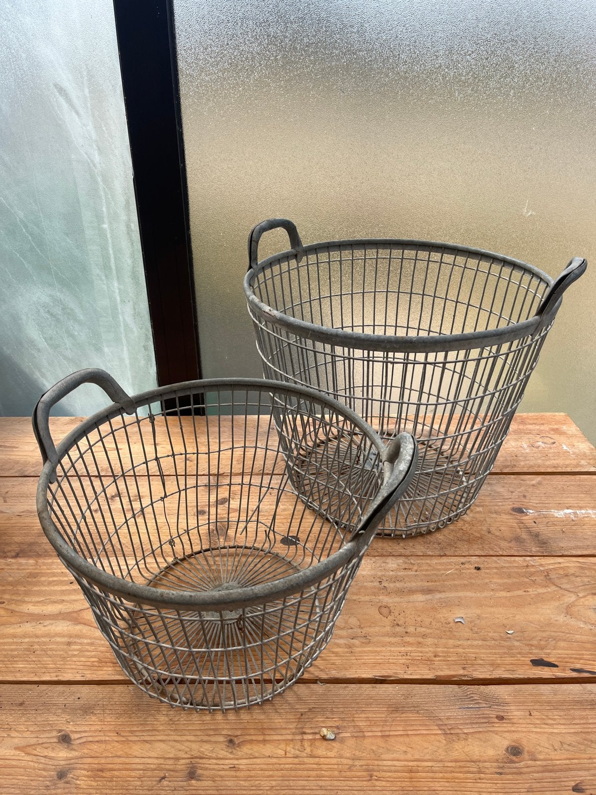 Set van 2 Vintage Metalen Draadmanden - Industrieel Design, Ophalen, Gebruikt, Metaal, Grijs