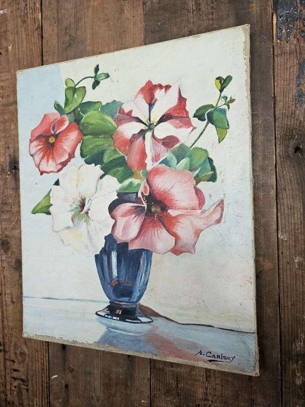 oud frans bloemenschilderij ``WOONWINKEL RUSTIEK``, Ophalen of Verzenden