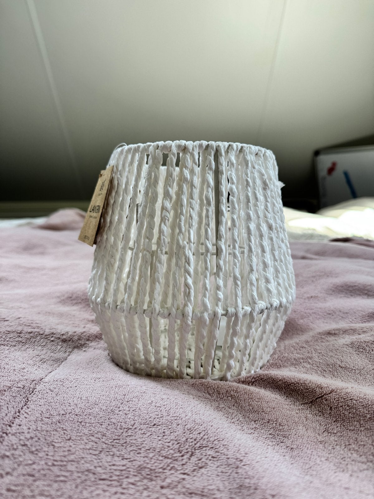 Witte Raffia Lantaarn met Glazen Inzet - H&S Collectie, Huis en Inrichting, Boho, Nieuw, Ophalen of Verzenden, Natuurlijk materiaal