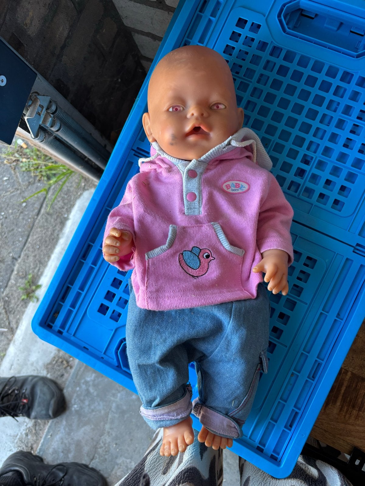 Baby Born pop met roze hoodie en spijkerbroek, Ophalen of Verzenden, Gebruikt, Babypop