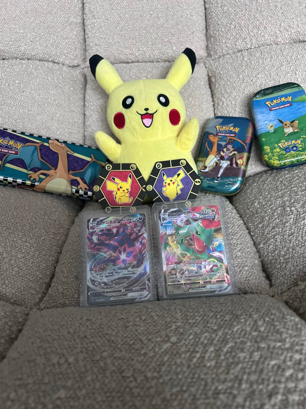 Pokémon Kaarten: Eternatus VMAX & Rayquaza VMAX, Ophalen of Verzenden, Zo goed als nieuw, Losse kaart, Foil