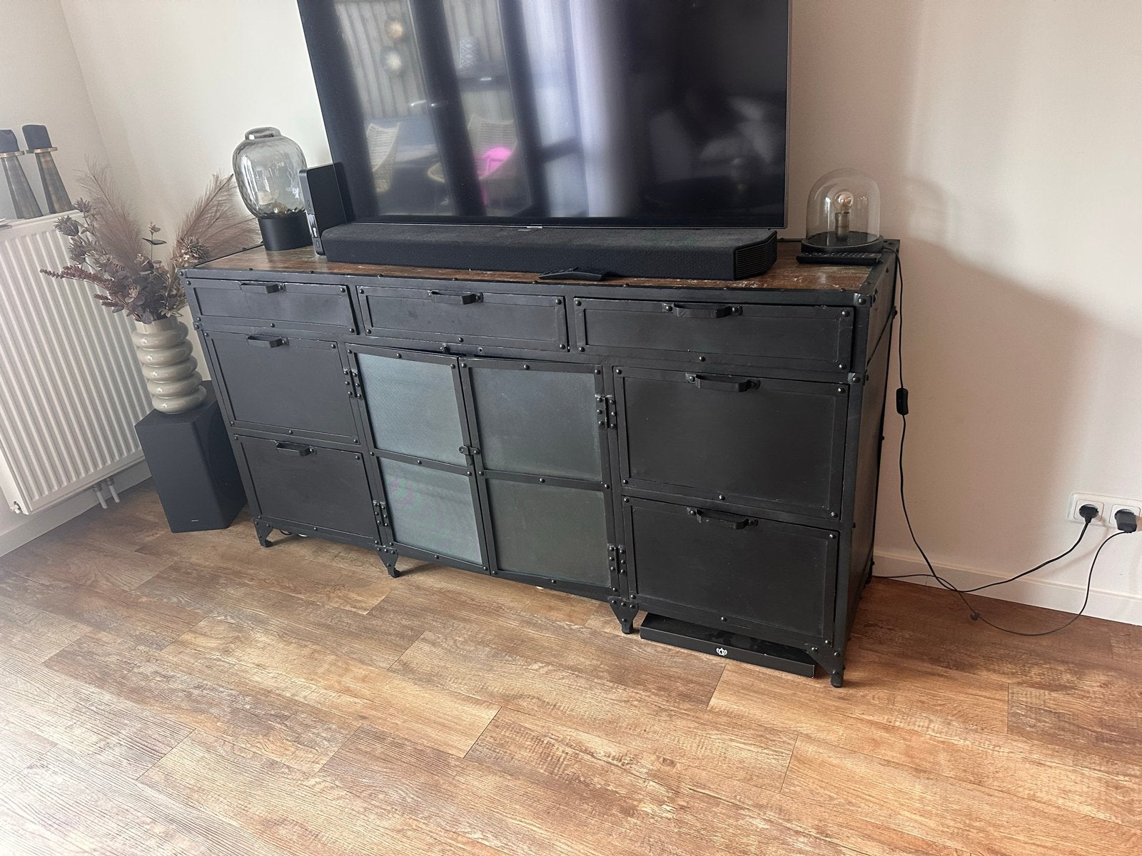 Industriële dressoir kast met lades en deuren, Huis en Inrichting, Ophalen, Gebruikt, 150 tot 200 cm, Metaal