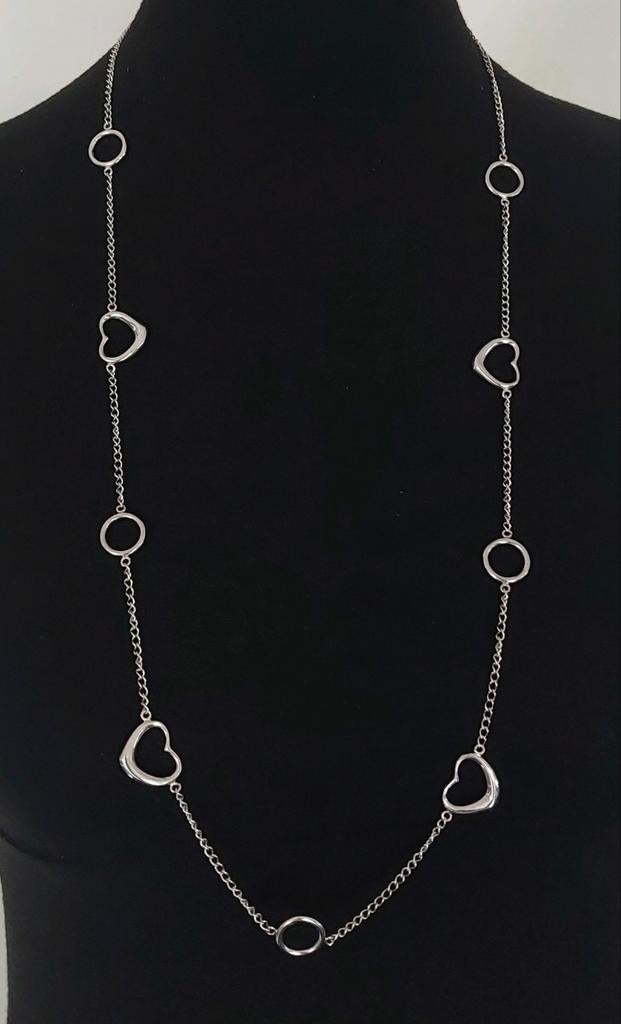 Zilveren ketting met hartjes 925 zilver 85cm lang, Ophalen of Verzenden, Zilver, Zilver