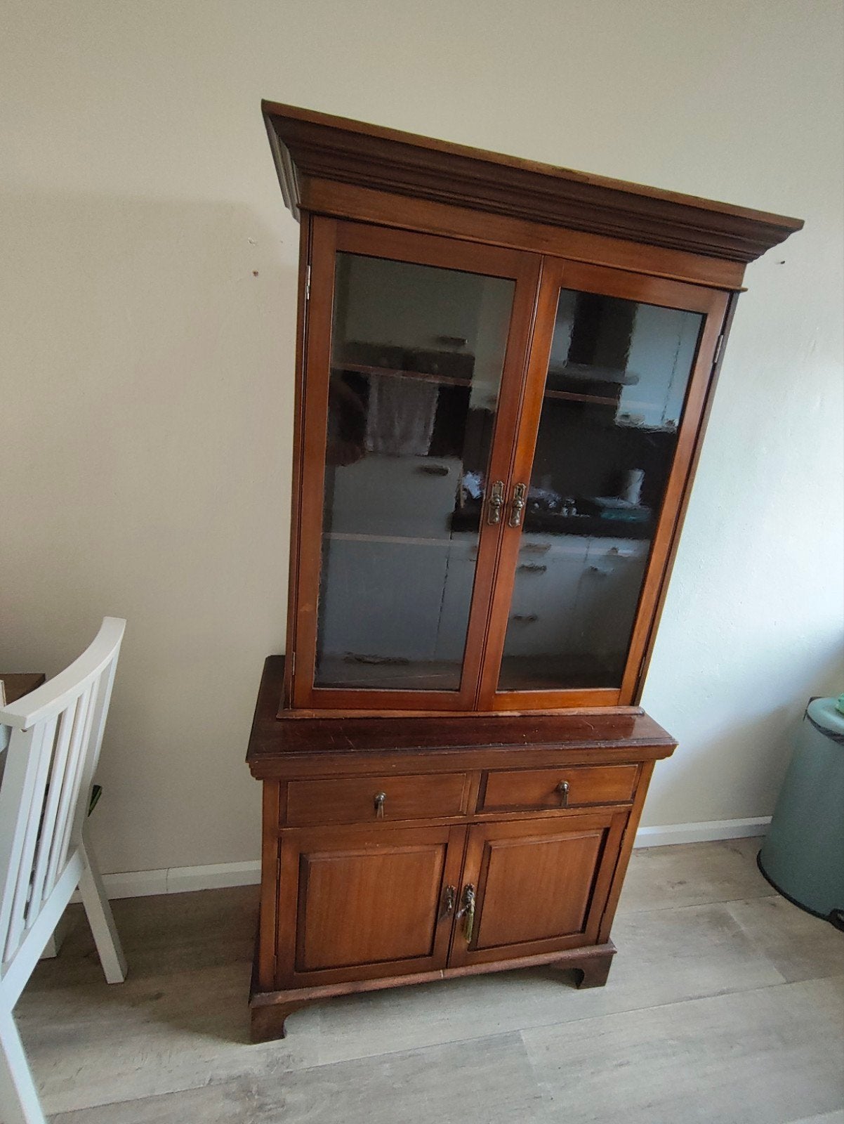 Antieke vitrinekast / boekenkast met onderkast — mahonie, Gebruikt, Met lade(s), 50 tot 100 cm, Glas