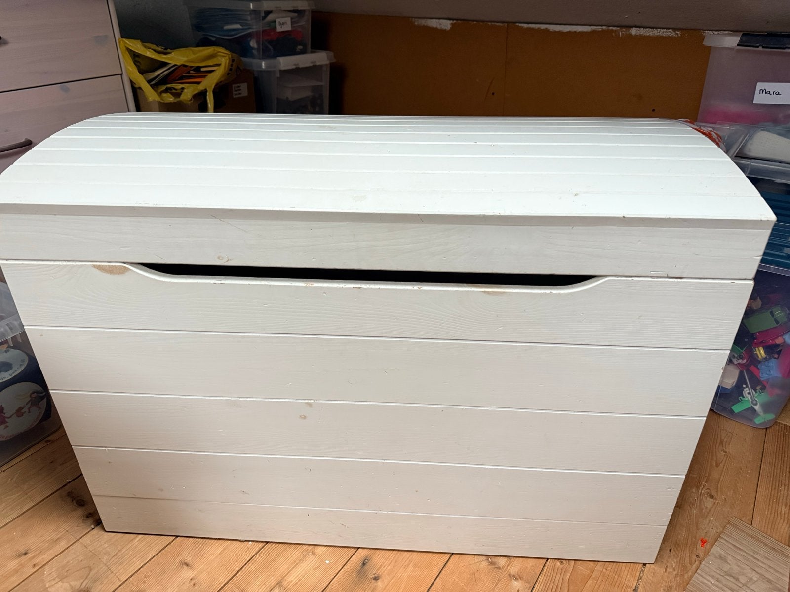 Witte houten speelgoedkist / opbergkist - whitewash, Ophalen, 50 – 75, Gebruikt, Minder dan 50 cm