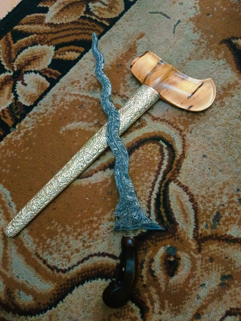 Antieke Keris Naga Siluman 11 Luk Pamor Lar Gangsir SVB08, Antiek en Kunst, Kunst | Niet-Westerse kunst, Wapen, Verzenden, Overige materialen