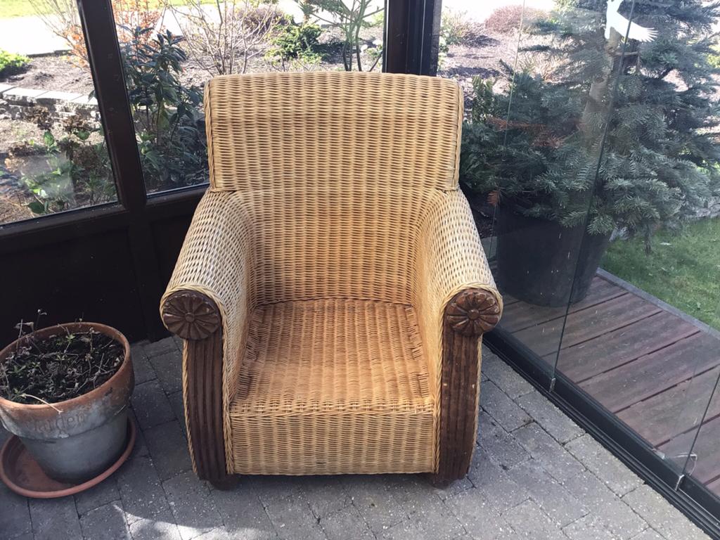 Fauteuil, stoel, riet met hout, Huis en Inrichting, Ophalen, Bruin, Hout, Eén