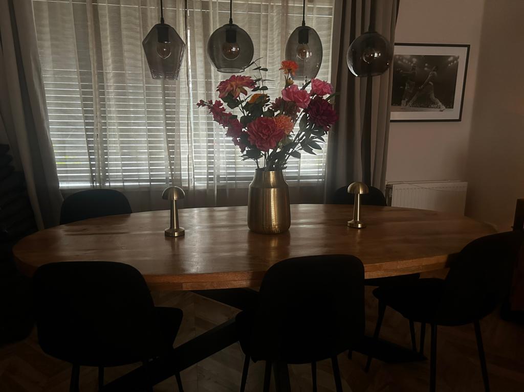 Ovale Mango houten tafel, Ophalen, 100 tot 150 cm, 200 cm of meer, Zo goed als nieuw