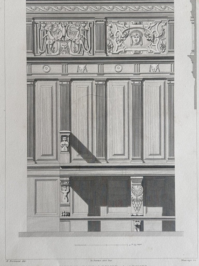 Antieke staalgravure - renaissance kerkbank Arques, Antiek en Kunst, Verzenden, Architectuur, Gravure, Blanco verso