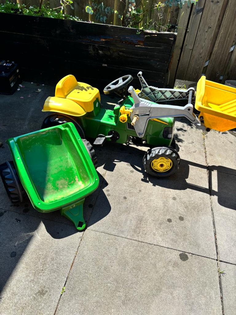 John Deere traptractor met voorlader en aanhanger, Ophalen, Gebruikt, Trapvoertuig