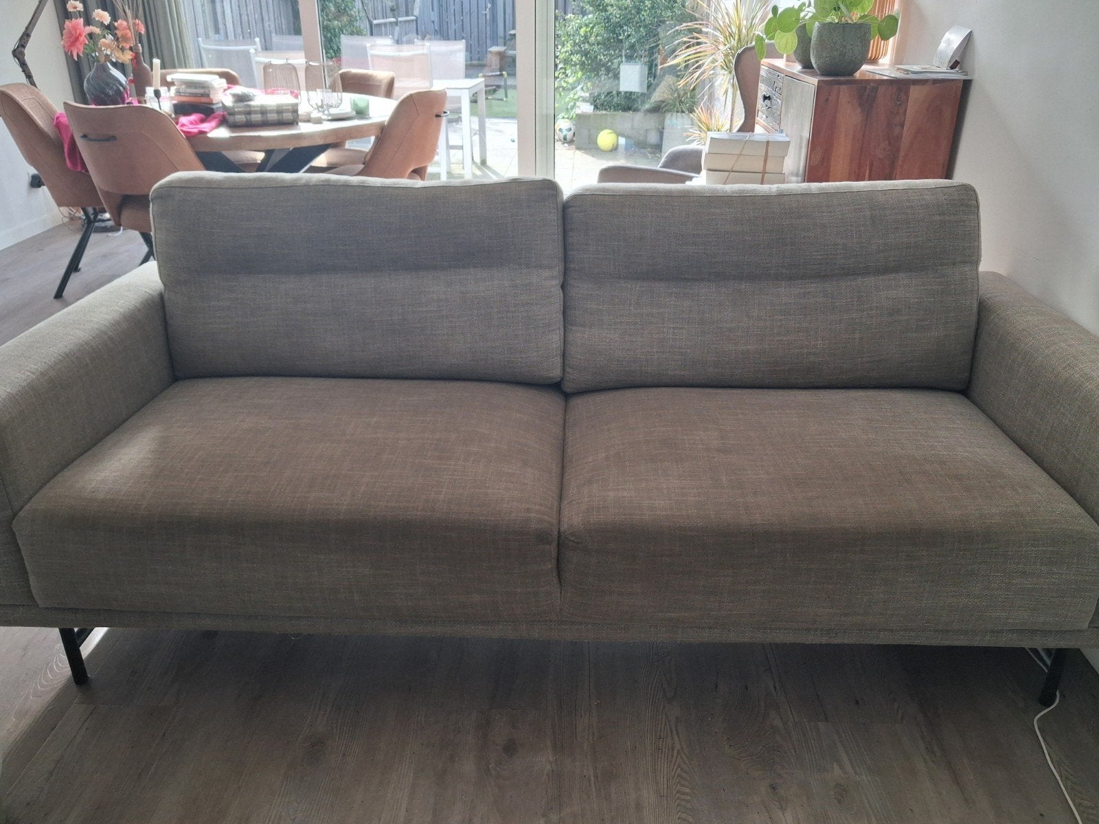 Montel bank en poef, Huis en Inrichting, Ophalen, Driepersoons, 75 tot 100 cm, Zo goed als nieuw