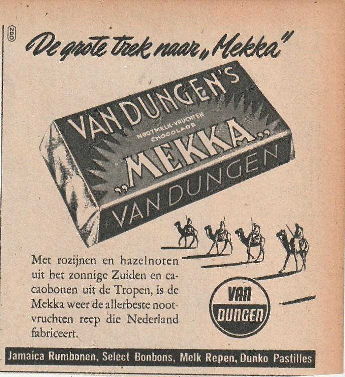 Retro reclame 1953 Van Dungen Mekka chocola zonnig Zuiden, Verzamelen, Retro, Verzenden, Overige typen