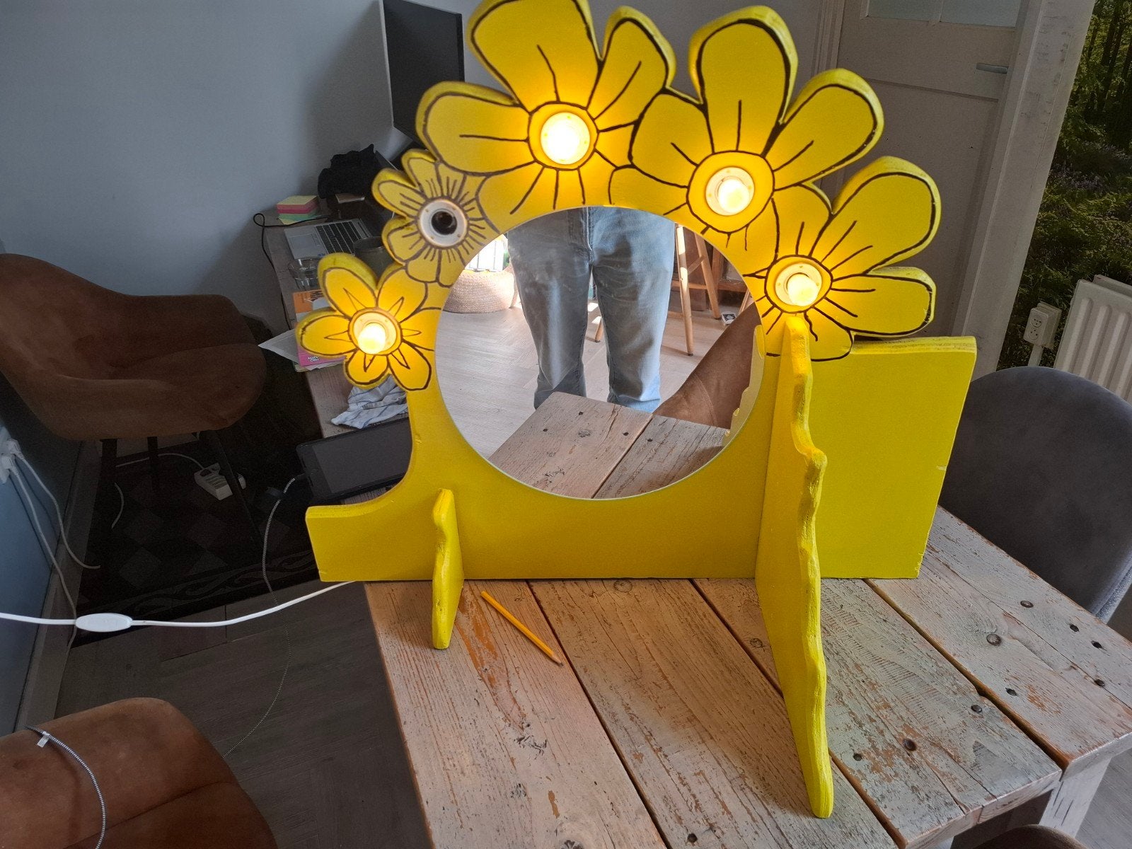 Handgemaakte houten kaptafel verlichting - bloem design, Ophalen, Minder dan 50 cm, Gebruikt, Minder dan 100 cm