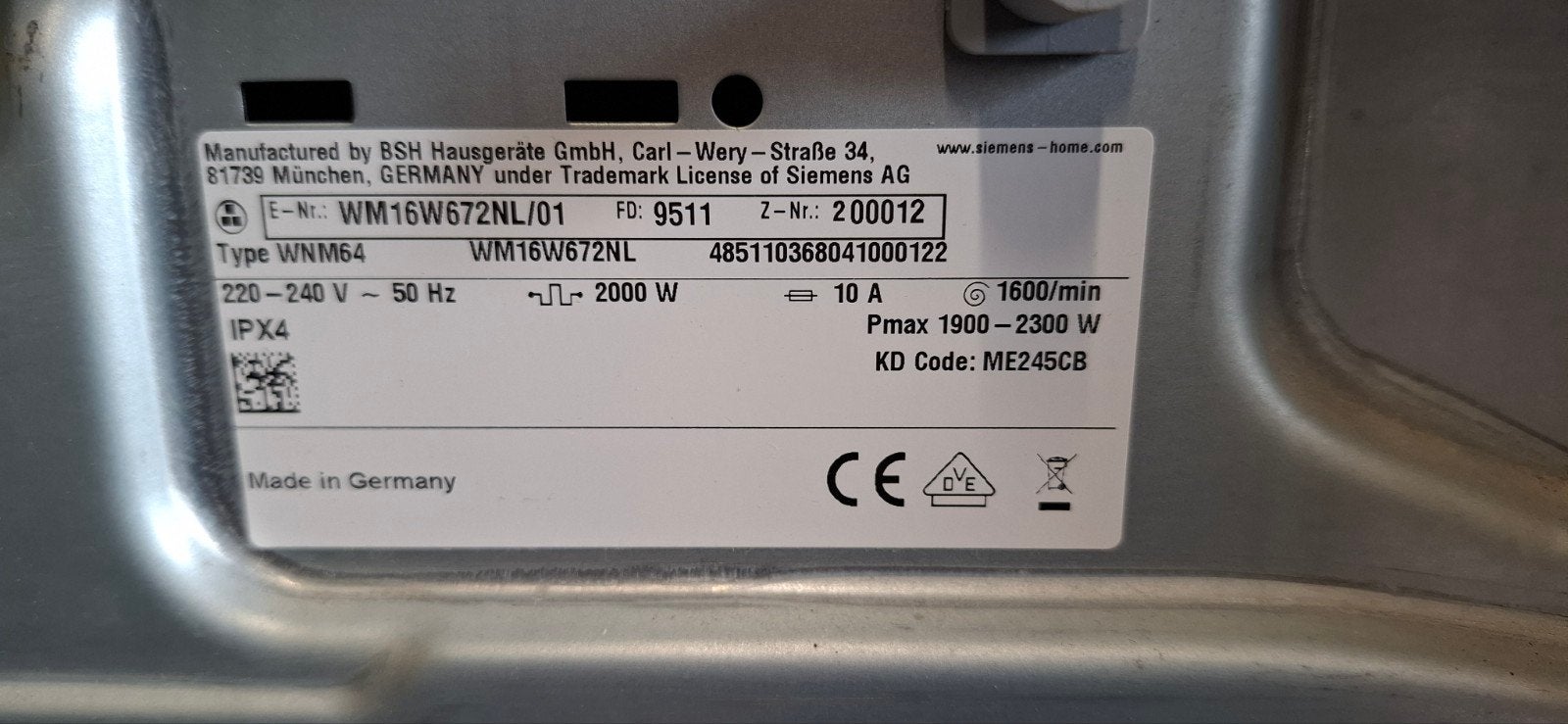 Siemens iQ700 Wasmachine 1600 toeren - Tweedehands, Ophalen, Gebruikt, 8 tot 10 kg, 1600 toeren of meer