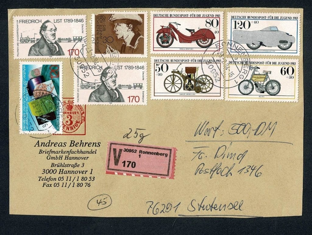 Duitsland : frontje - aantekenstrookje - historische fietsen, Verzenden, Envelop