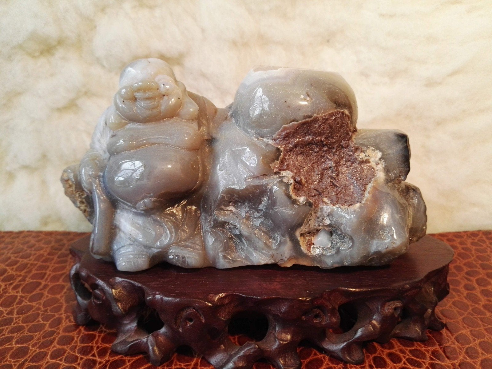 Agaat Boeddha beeldje met geode, Ophalen of Verzenden