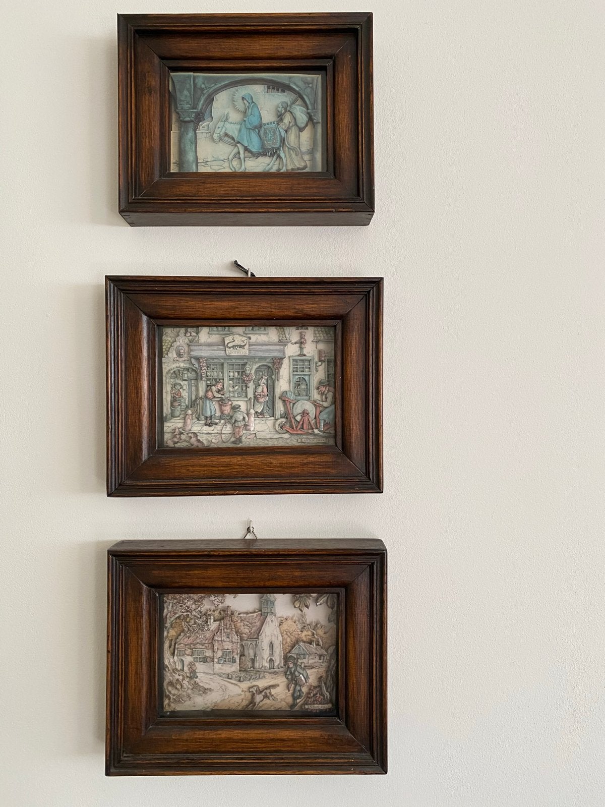 Set van 3 Antieke Anton Pieck Prenten in Houten Lijst, Ophalen of Verzenden