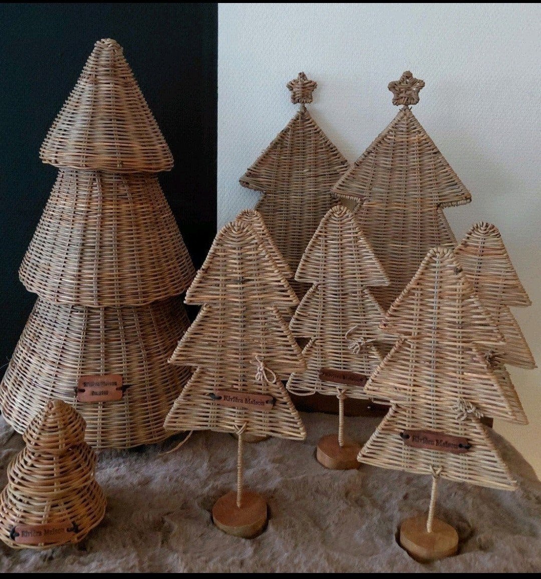 riviera maison rattan kerstbomen 9x groot 1x klein, Ophalen of Verzenden, Nieuw