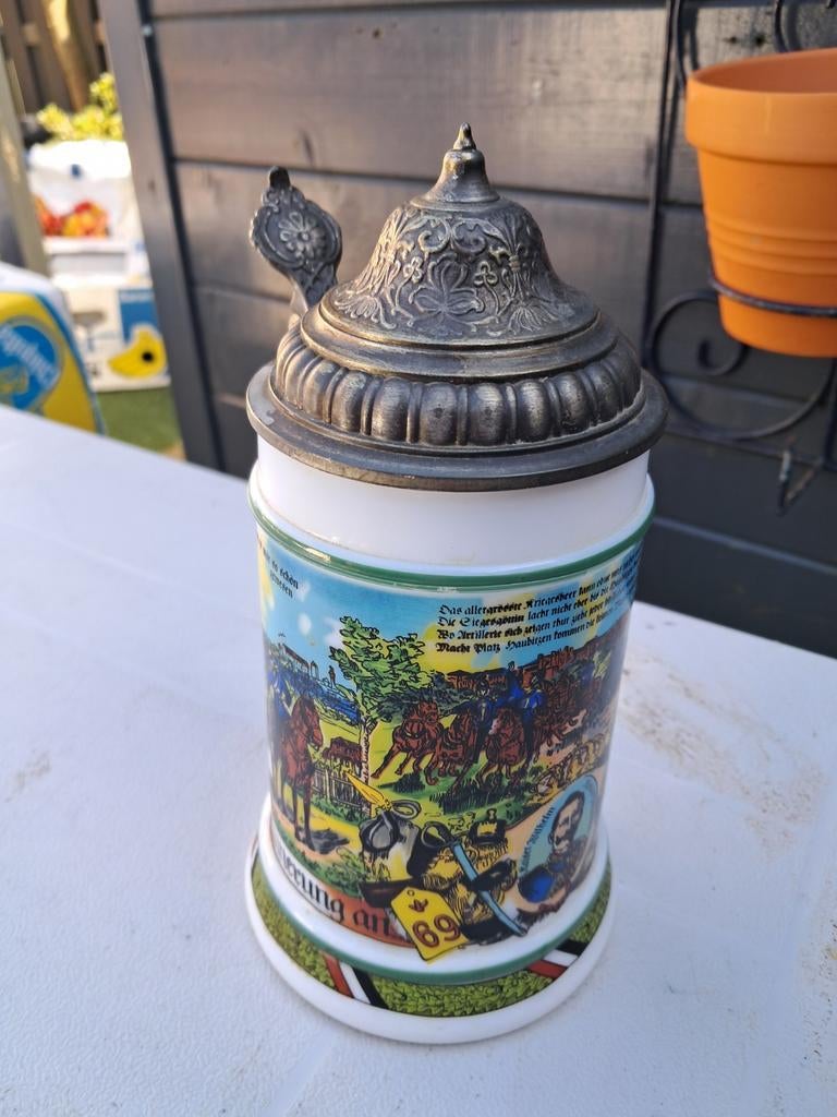 Duitse wo1 tafereel bierpul, Ophalen of Verzenden
