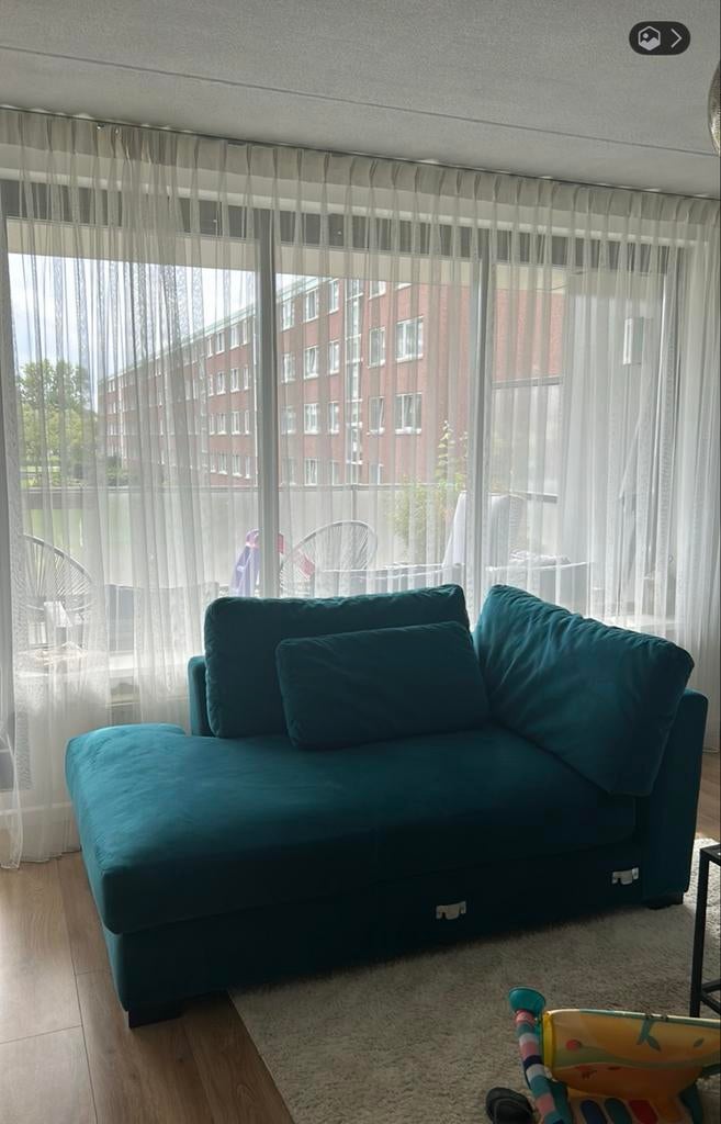 Chaise longue in petrol kleur velours  stof, Ophalen, Eenpersoons, 150 tot 200 cm, 75 tot 100 cm