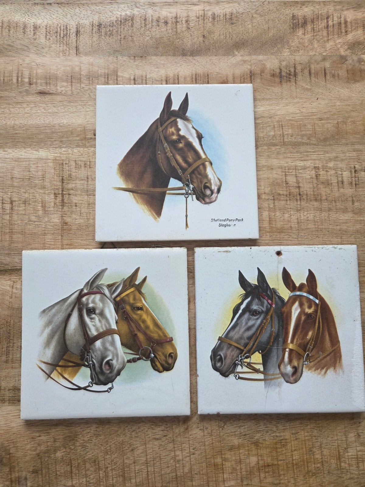 Set van 3 vintage tegels met paardenprint, Antiek en Kunst, Ophalen of Verzenden