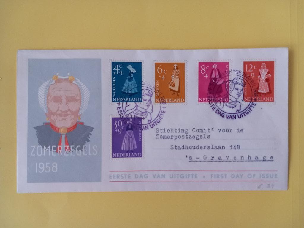 1958 Zomerzegels FDC E34 met gesloten klep, Postzegels en Munten, Verzenden, T/m 1940, Gestempeld