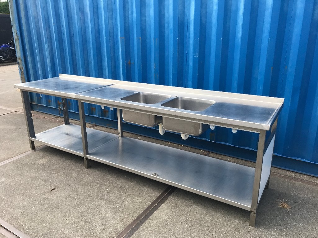 RVS 2x spoelbak / werktafel  297/70 met optie elementen, Huis en Inrichting, Keuken | Keukenelementen, Ophalen, 50 tot 75 cm, Wit