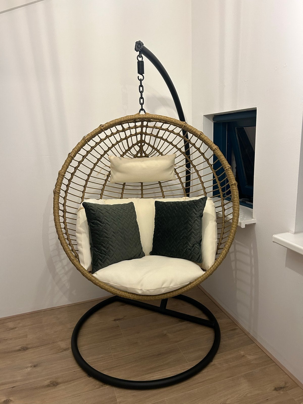 Hangstoel Cocoon XL Xenos met crèmekleurige kussens, Ophalen, Zo goed als nieuw, Eén