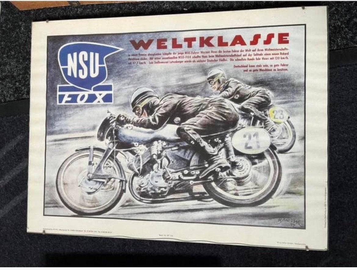 Vintage NSU FOX Poster in lijst 30x40, Ophalen of Verzenden, Motoren