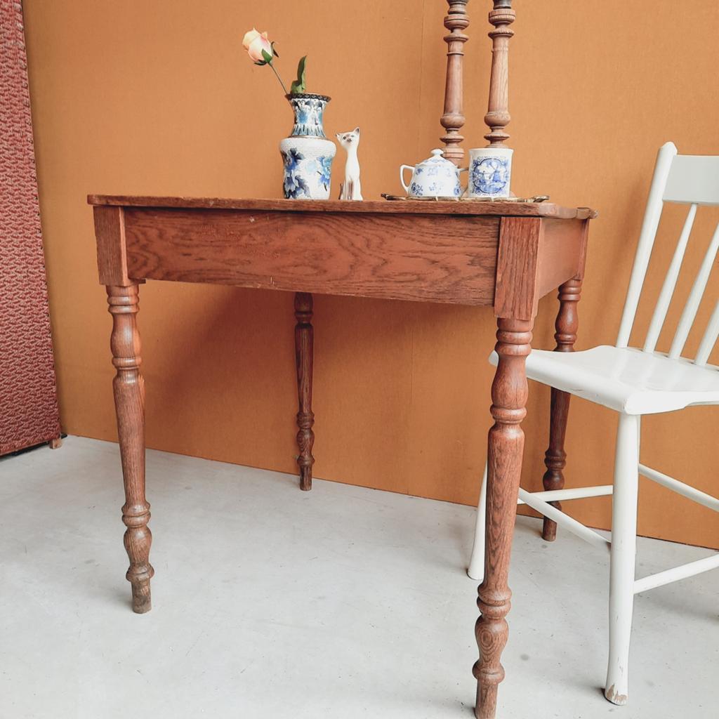 Eiken bijzettafel, eettafel of bureau - 75x72 cm, Ophalen, 50 tot 100 cm, Vintage, 50 tot 100 cm