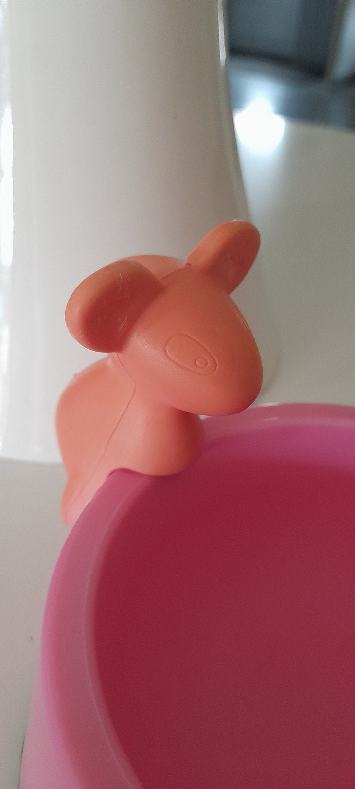 Rose voerbakje met muisje., Ophalen