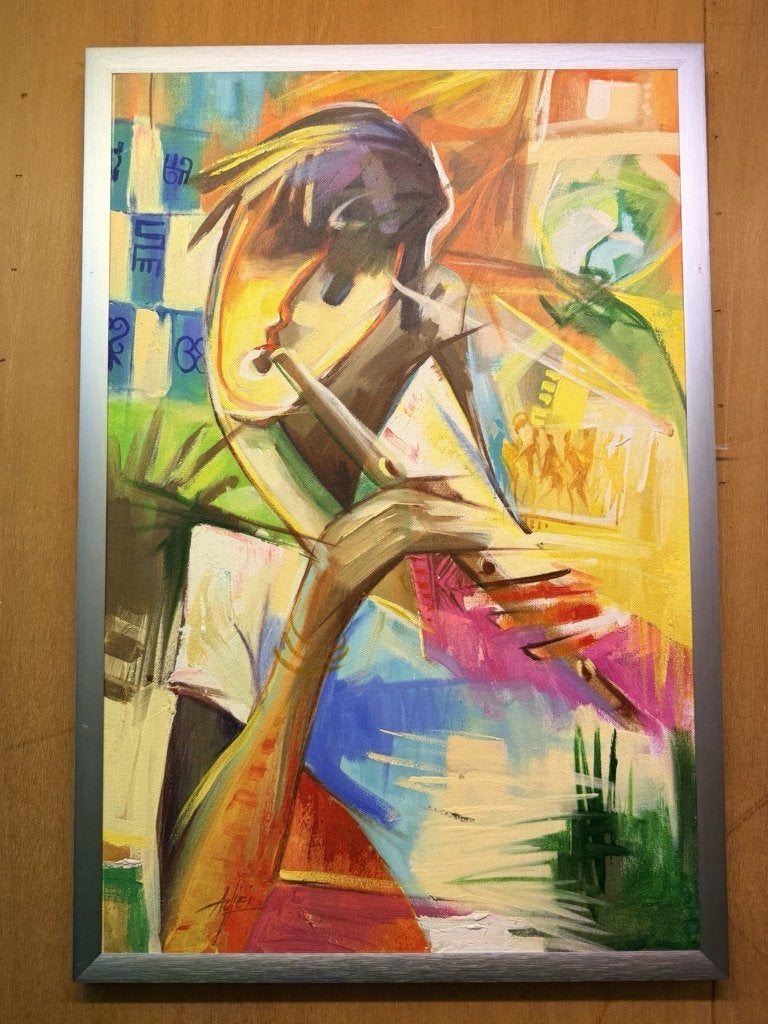 261061 African art Godwin Adjei Sowah " boy on flute" Ghana, Ophalen of Verzenden