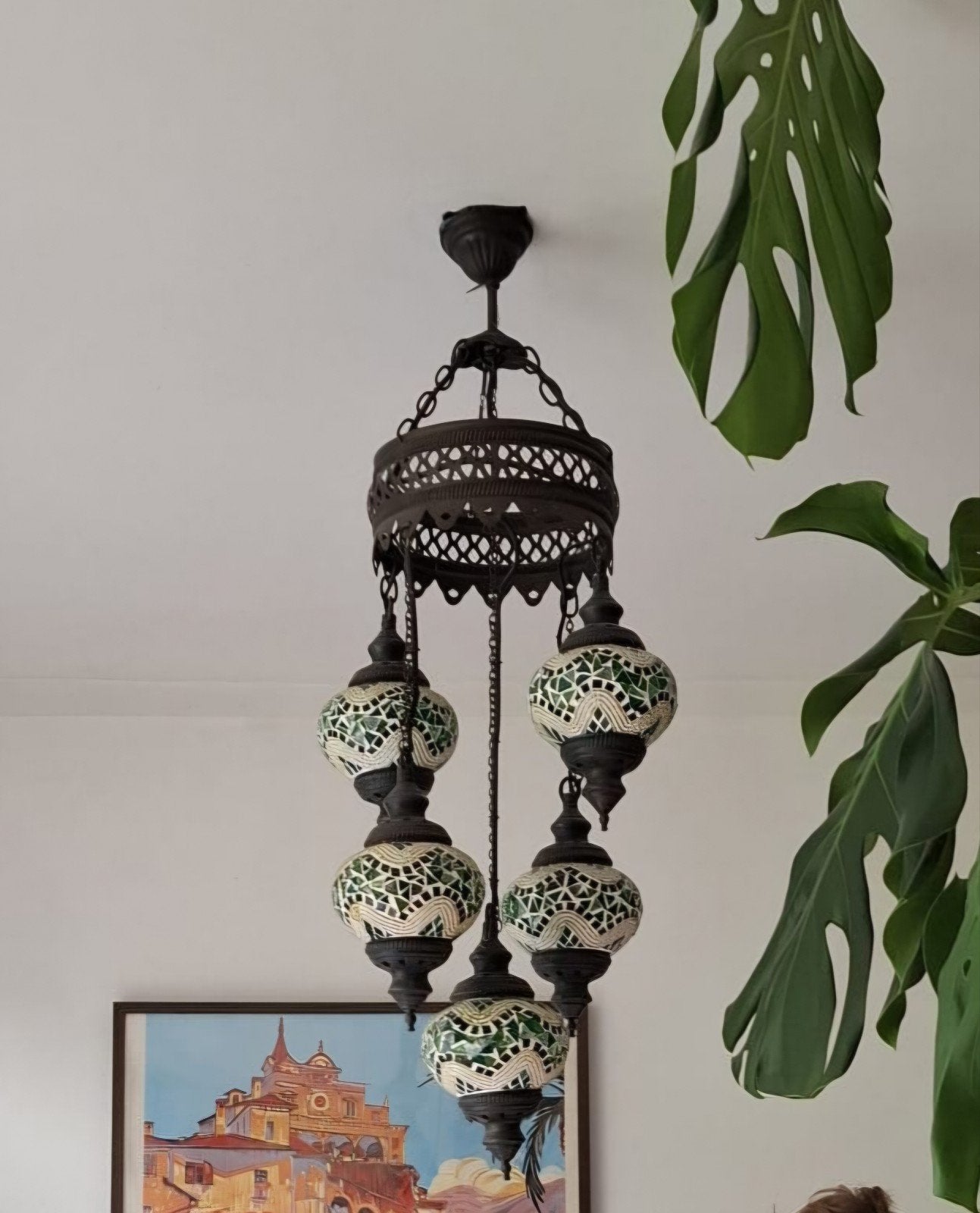 Unieke Turkse mozaïek hanglamp uit Istanbul, Huis en Inrichting, Ophalen, Gebruikt, E14 (klein), Oosters, Turks, Mozaïek