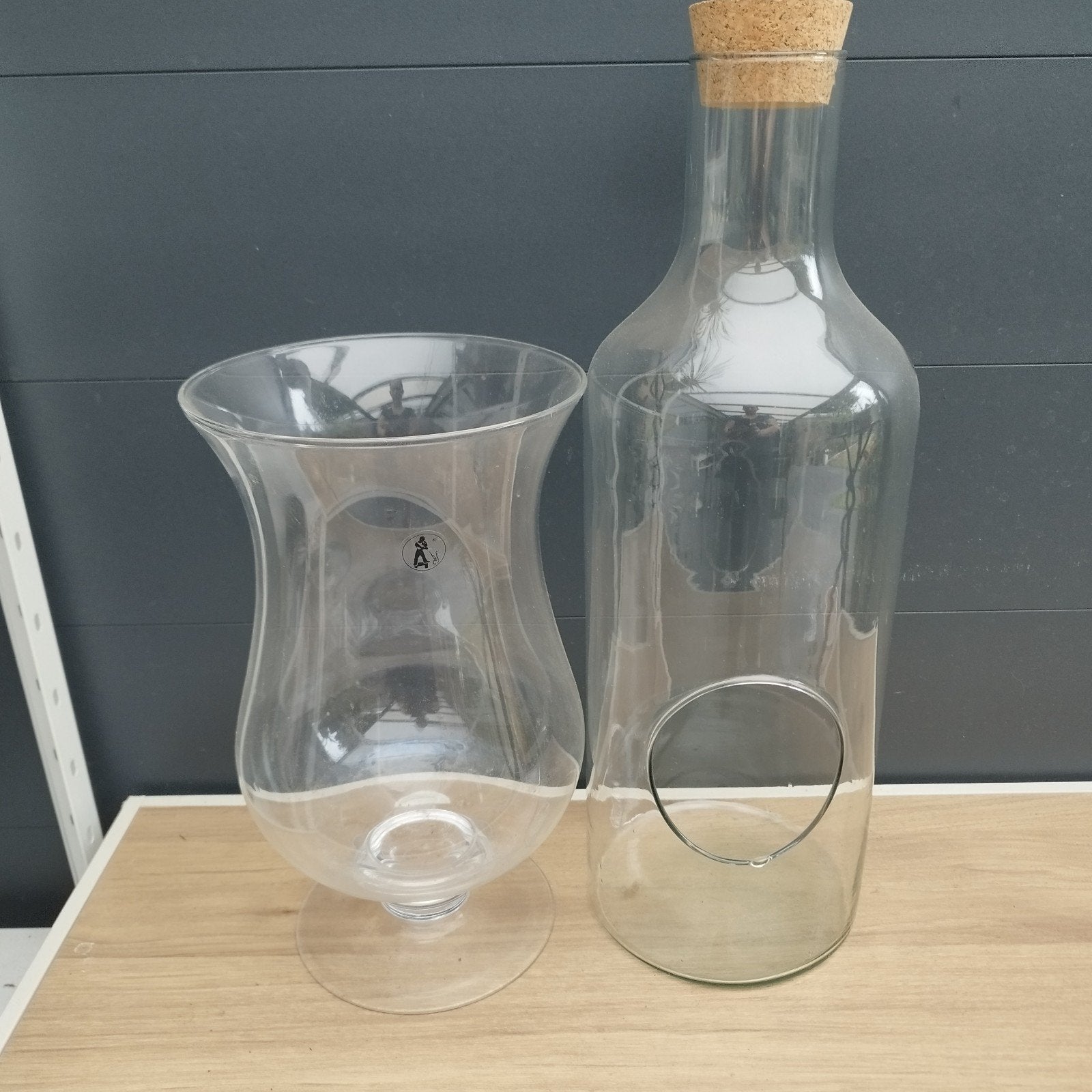 Glazen vaas en fles met kurk - decoratief, Ophalen
