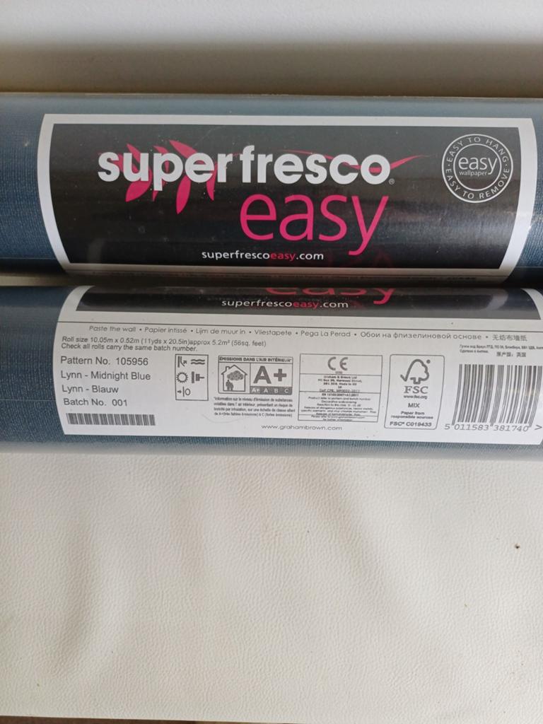 Superfresco Easy Lynn Midnight Blue Behang ca 5m2 per pak, Ophalen of Verzenden, 10 tot 25 m², Blauw, Modern, Effen, Klassiek