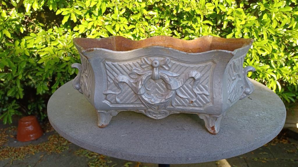 PRACHTIGE gietijzeren franse Jardiniere grijs/zilver, Ophalen of Verzenden, Gebruikt
