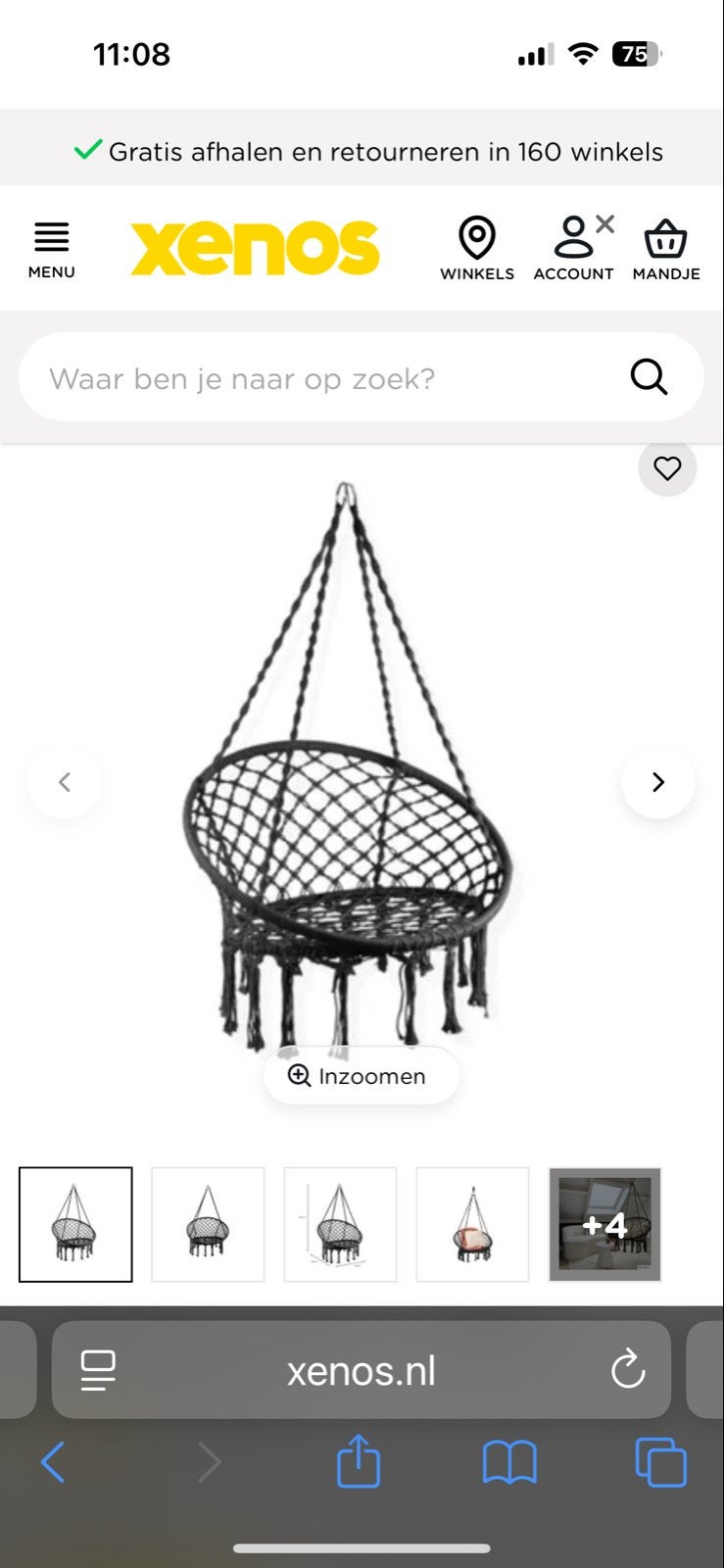 2x Zwarte Hangstoel Xenos 15 euro voor 2 stuks, Ophalen, Gebruikt