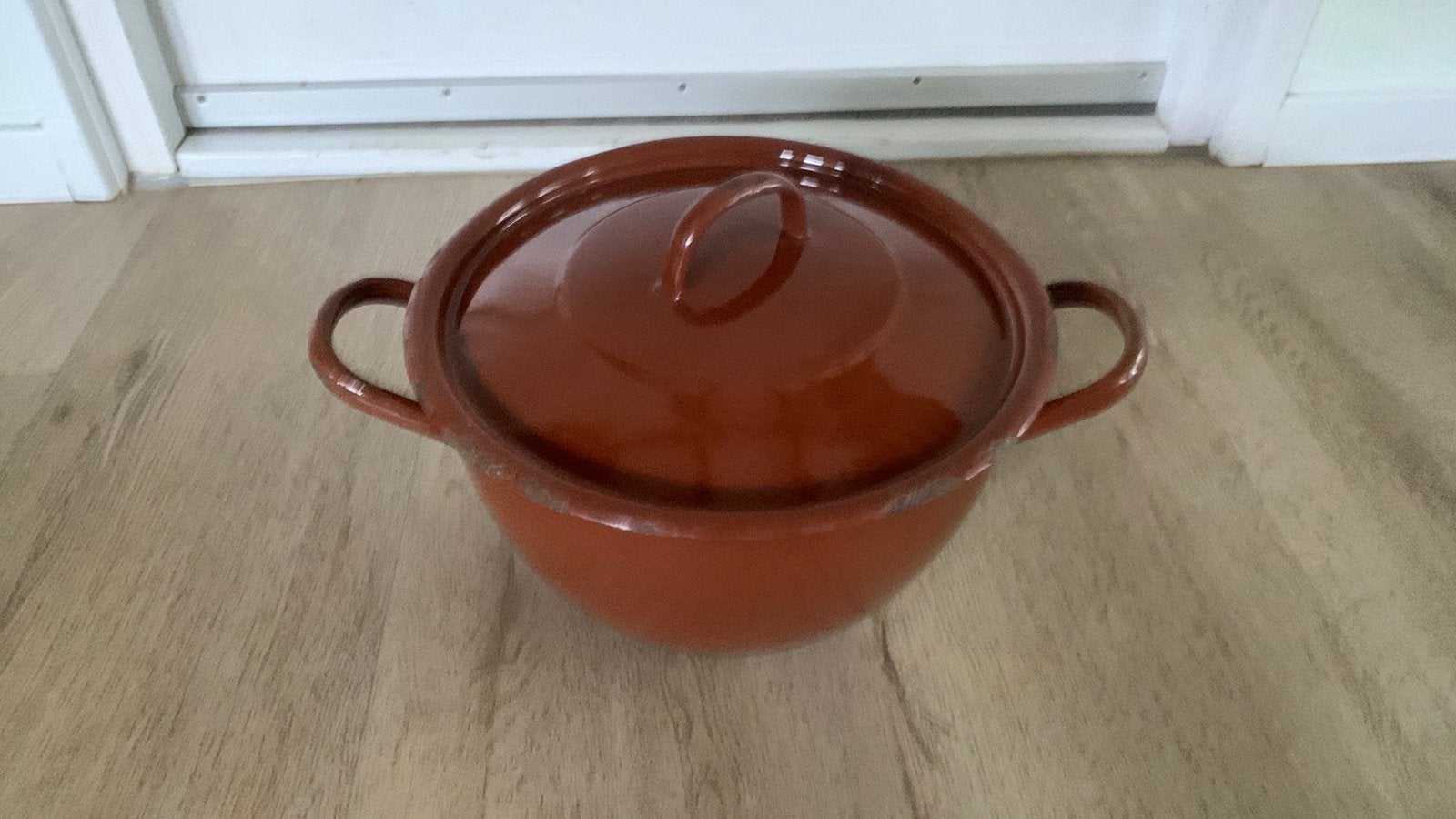 Grote Bruin Emaille Pan met deksel origineel jaren 50 /60, Ophalen of Verzenden, Gebruikt, Overige materialen, Kookpan of Snelkookpan