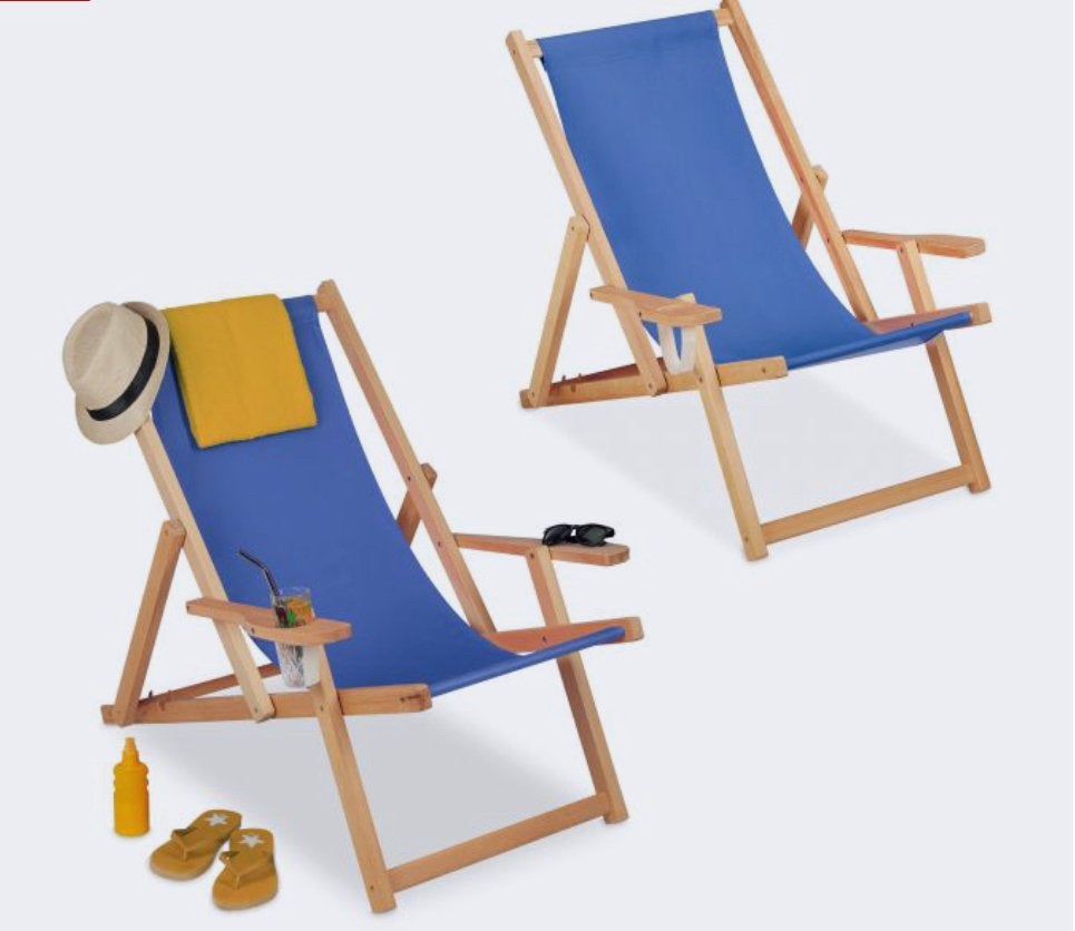 Houten strandstoelen inklapbaar blauw - 2 stuks, Ophalen, Nieuw